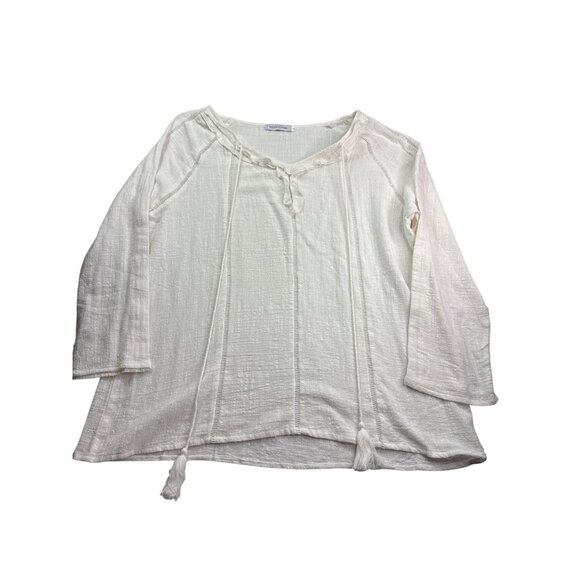 Misslook Womens White Peasant Tunic Top 3XL Tassels Semi Sheer Retro Romantic - Picture 1 of 7